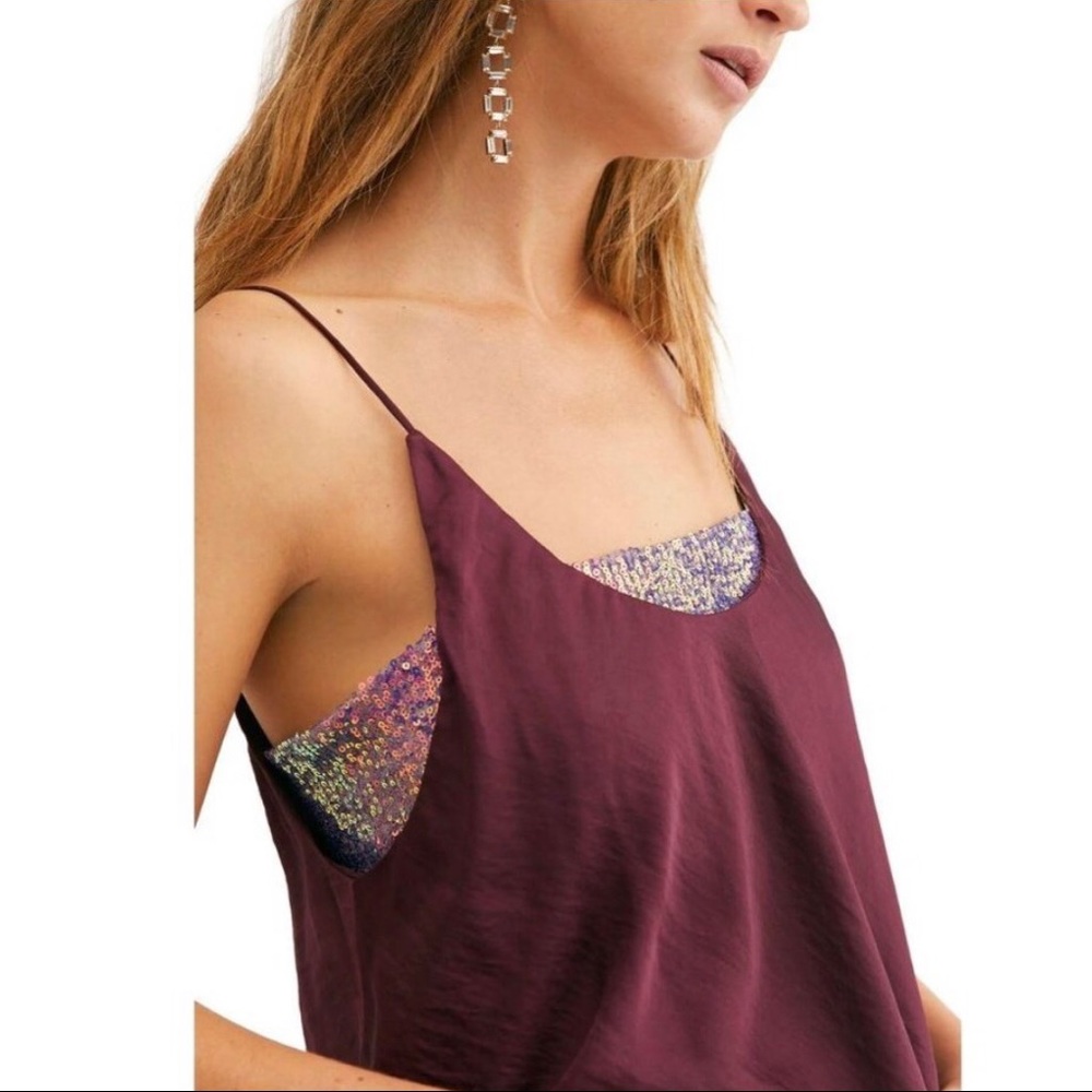 Free People Turn it On Sequin Cami Vetiver Bloom M